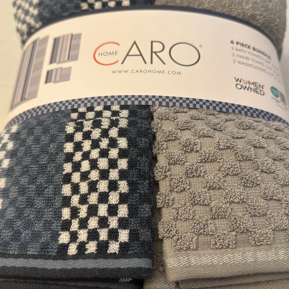💥 6pc CARO HOME 100% Cotton Bath Towel Set - Blue/Grey